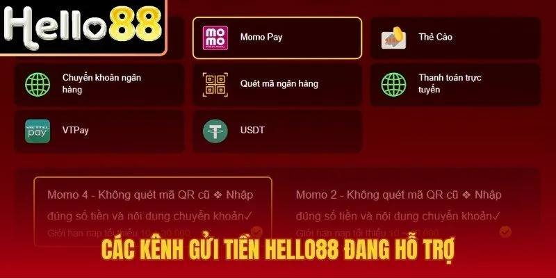 Kênh nạp tiền Hello88 đa dạng cho từng kiểu giao dịch