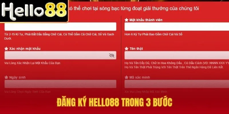 Đăng ký Hello88 gọn qua ba bước nhập chuẩn xác
